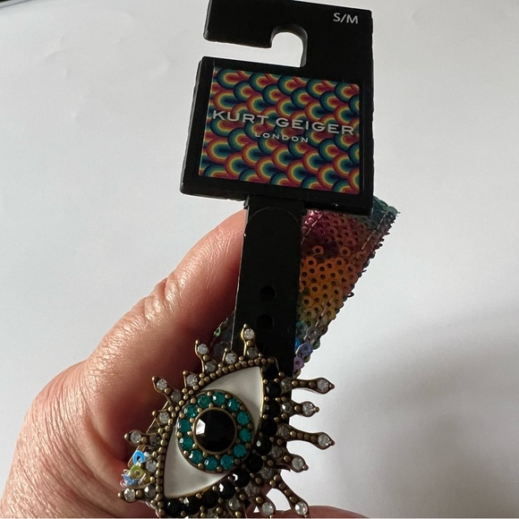 KURT GEIGER LONDON RAINBOW SEQUIN CRYSTAL EVIL EYE BELT SIZE S/M NWT main image 4